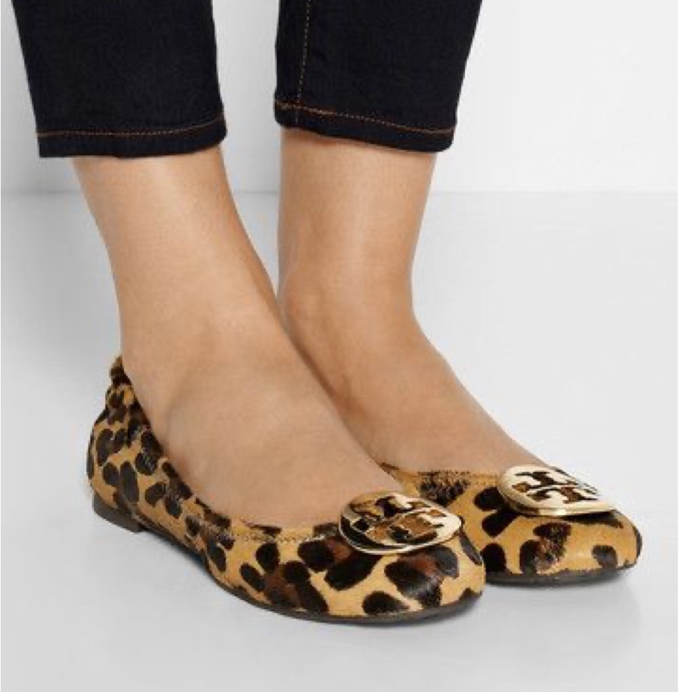 Tory Burch Reva Flats Size 8 Leopard Calf Hair